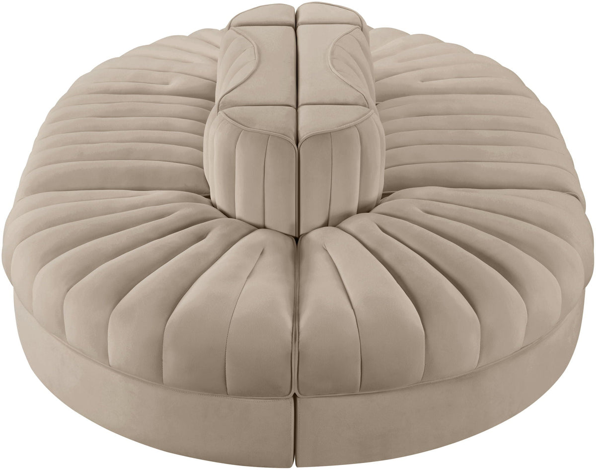 Rummi - Oval Velvet Performance Fabric Upholstered 6 Piece Modular Sectional