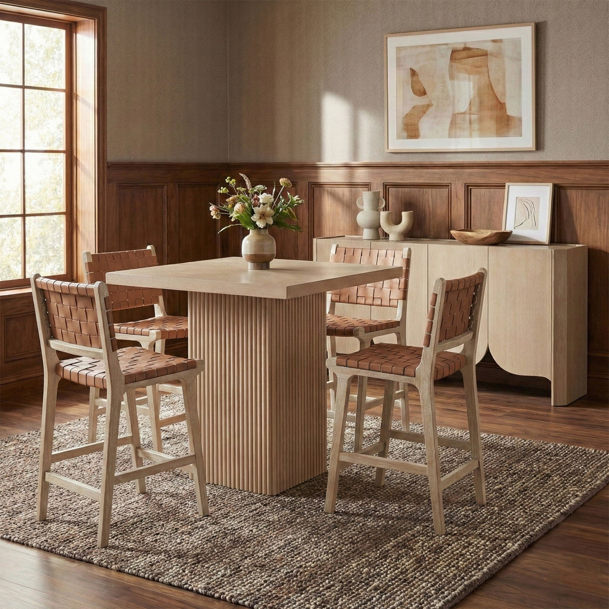 Entwine - Vegan Leather Upholstered Counter Stool - Painted Natural