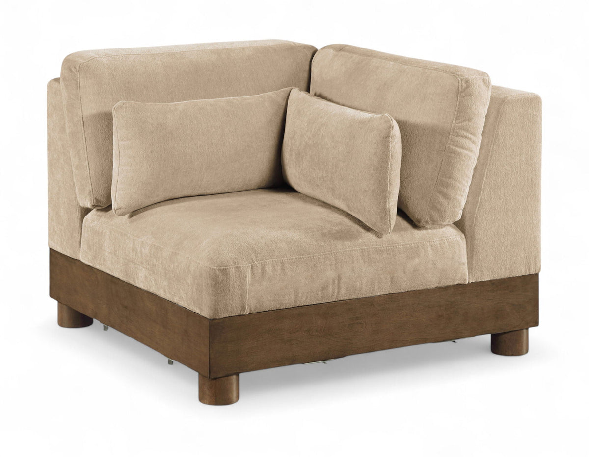 Turin - Chenille Fabric Upholstered Modular Corner Chair - Walnut Base