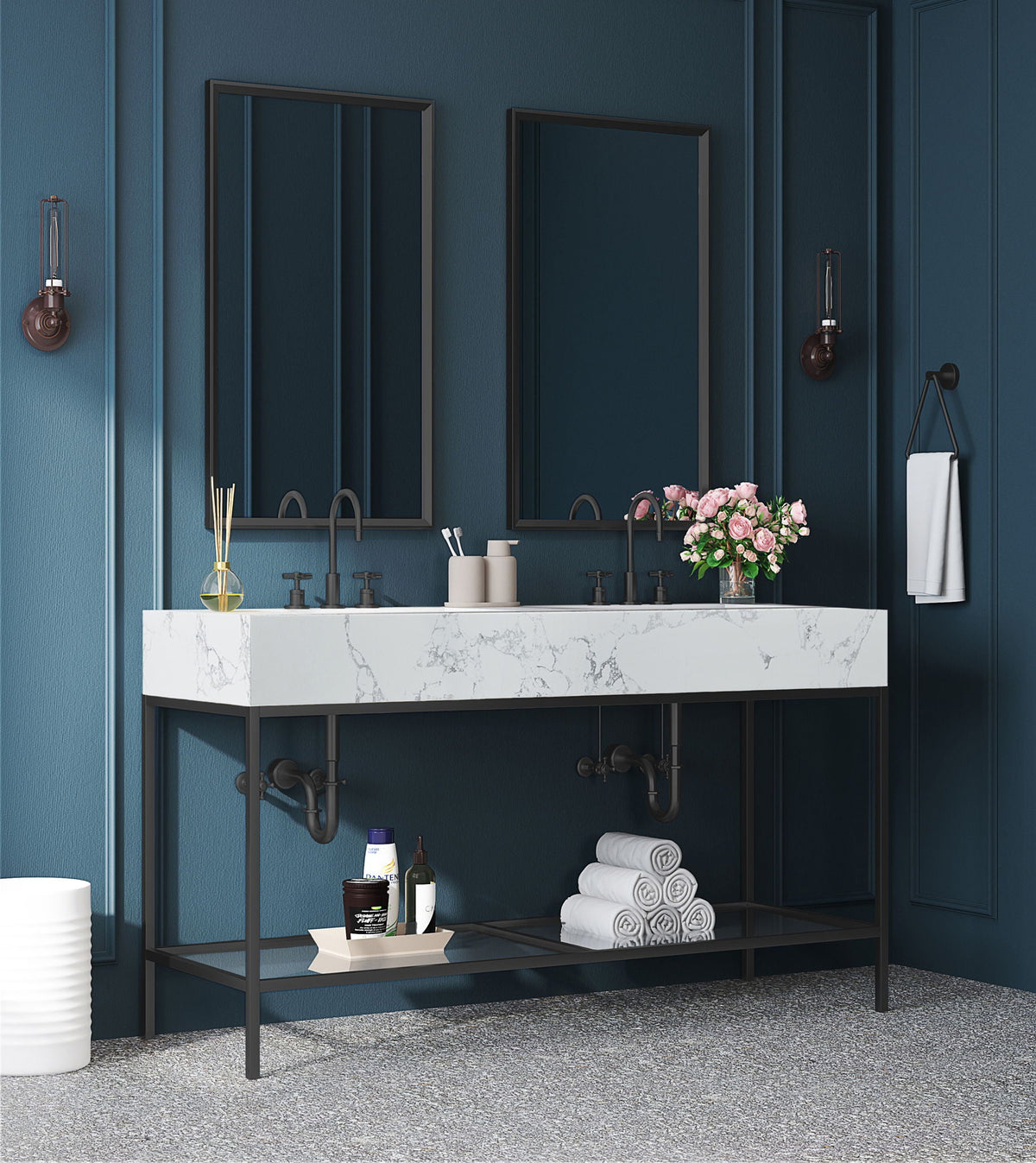 Marmo - Engineered Marble Bathroom Vanity With Black Base
