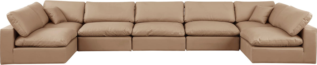 Comfy - 7 Piece Faux Leather Modular Armless Sectional - Tan