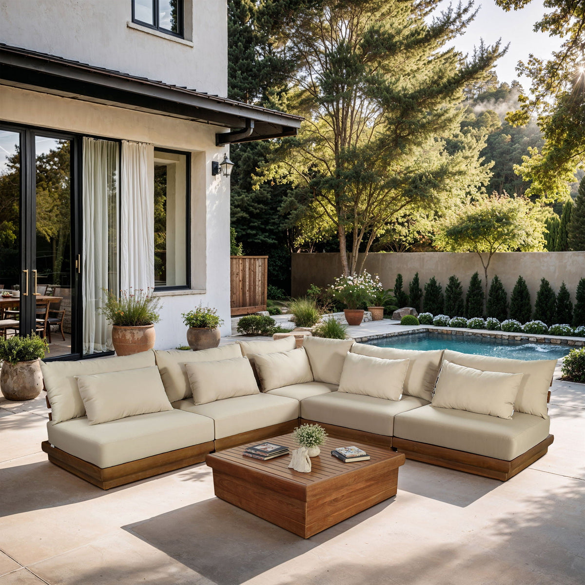 Mirella - 5 Piece Water Resistant Fabric Upholstered Outdoor Patio Modular Sectional