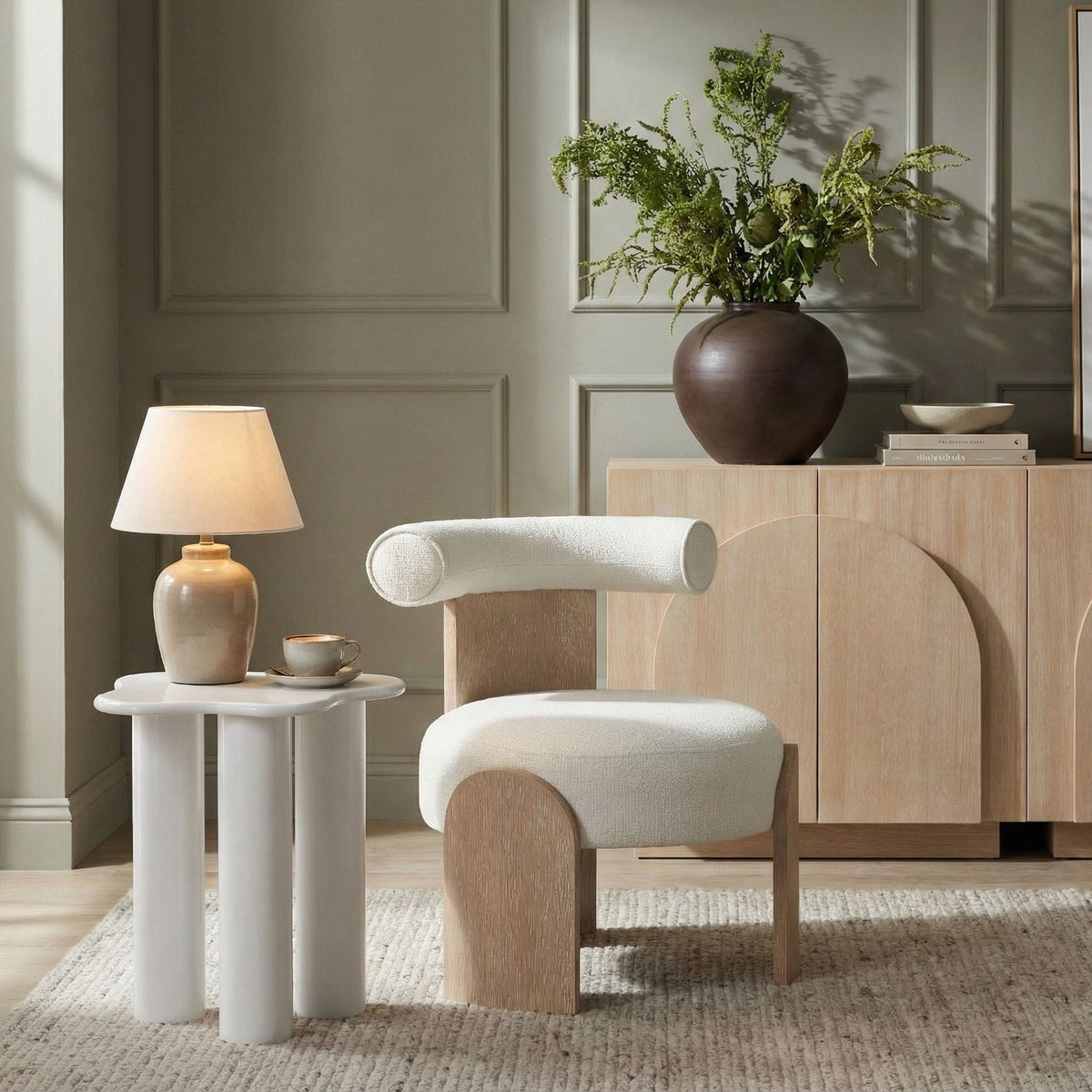 Calder - Linen Textured Fabric Upholstered Accent Chair - Painted Natural Base