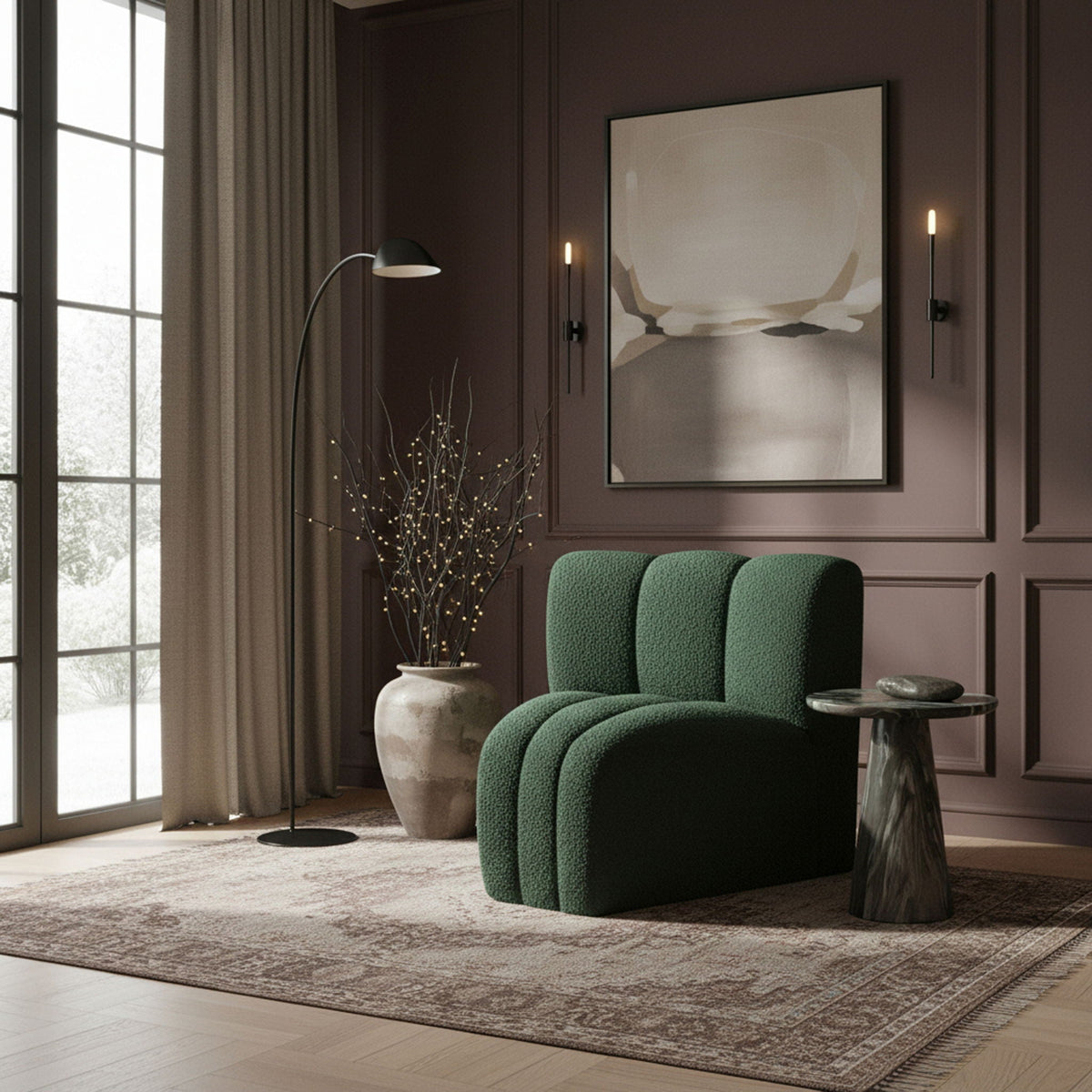Arc - Boucle Fabric Curved Corner Chair