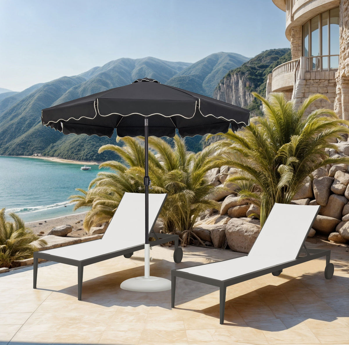 Amalfi - Patio Umbrella - White Base / Black Pole