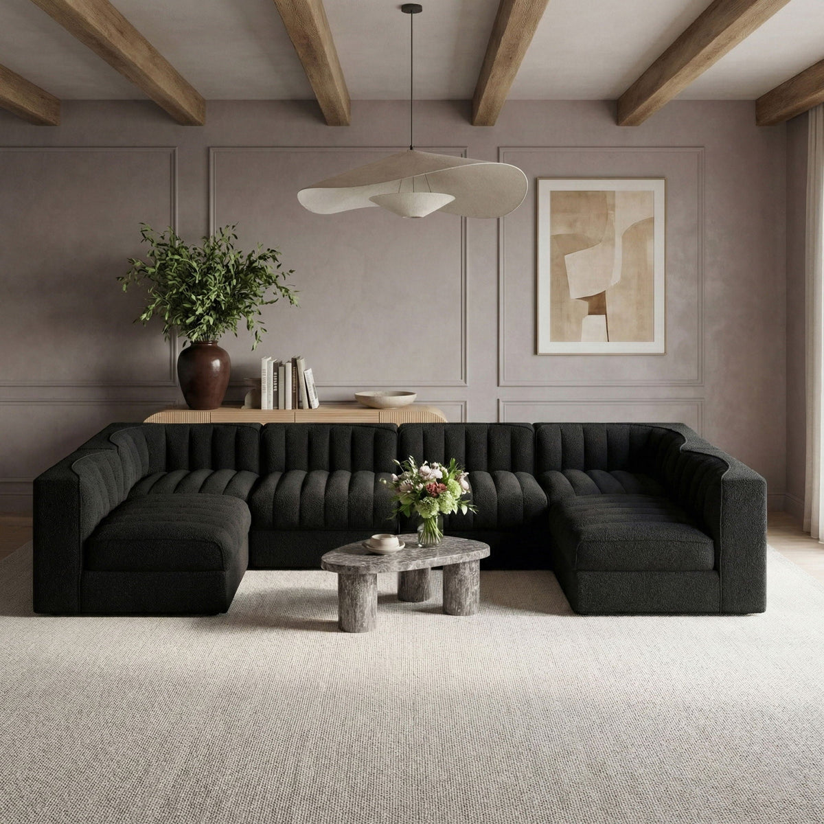 Rummi - Armless Velvet Performance Fabric Upholstered 6 Piece Modular Sectional