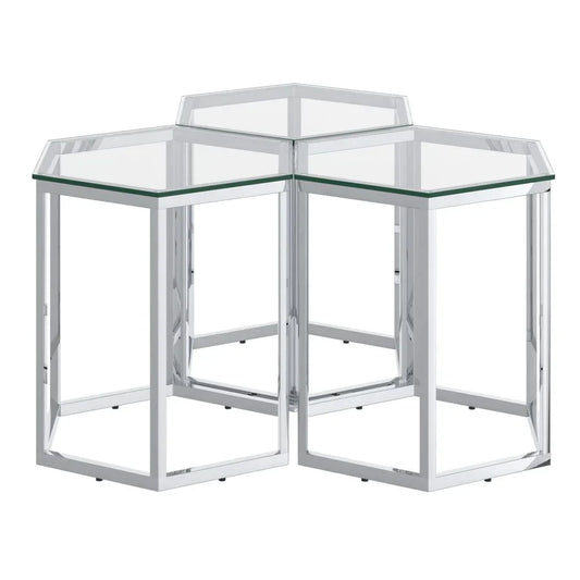 Fleur 3pc Accent Table Set in Silver - Furniture Depot