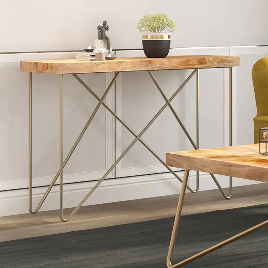 Madox Console Table in Natural & Aged Gold - Furniture Depot