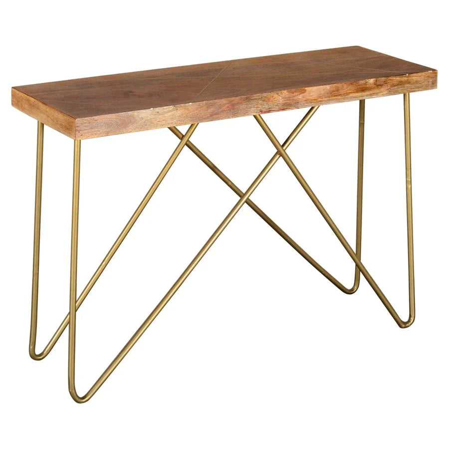 Madox Console Table in Natural & Aged Gold - Furniture Depot