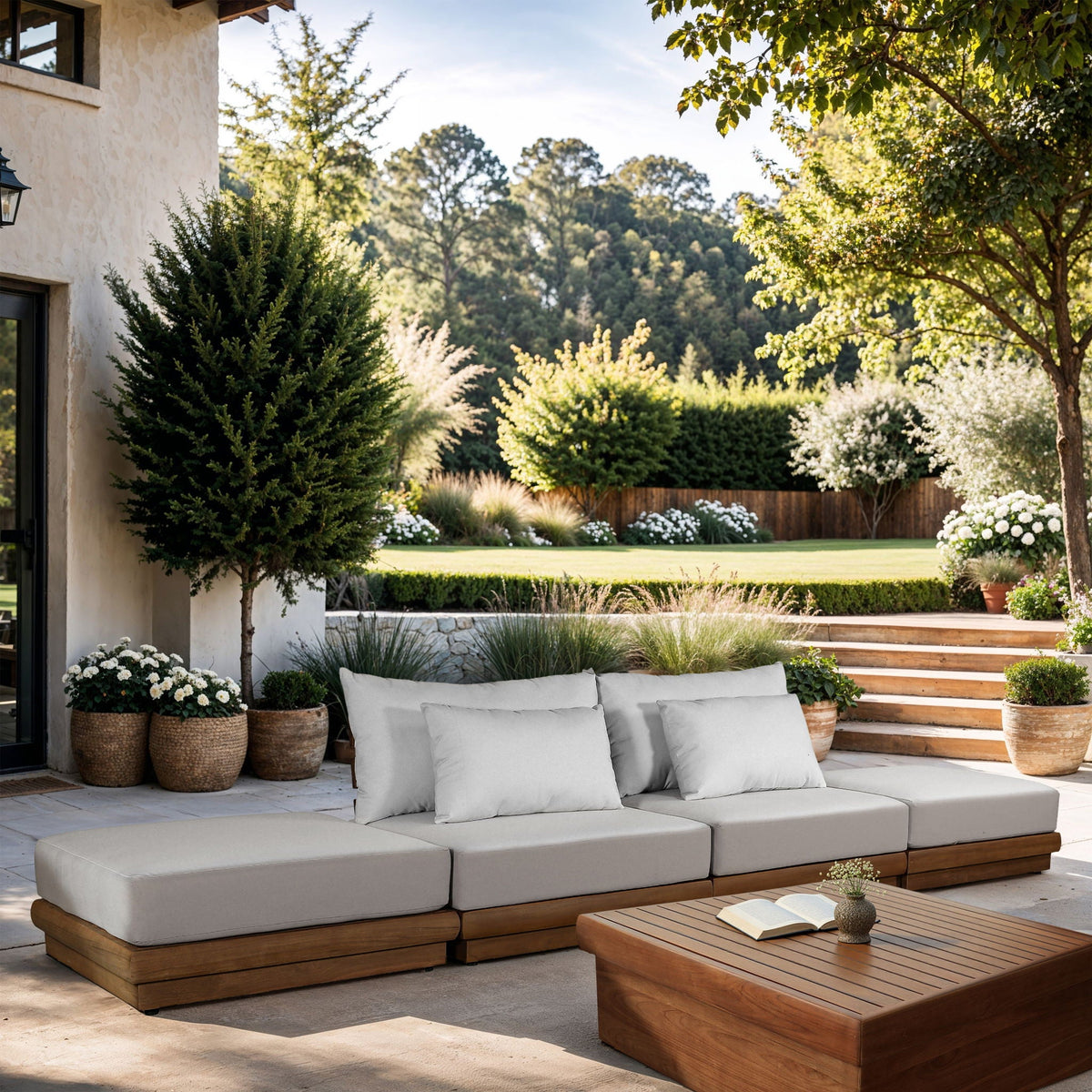 Mirella - 4 Piece Water Resistant Fabric Outdoor Patio Modular Sectional