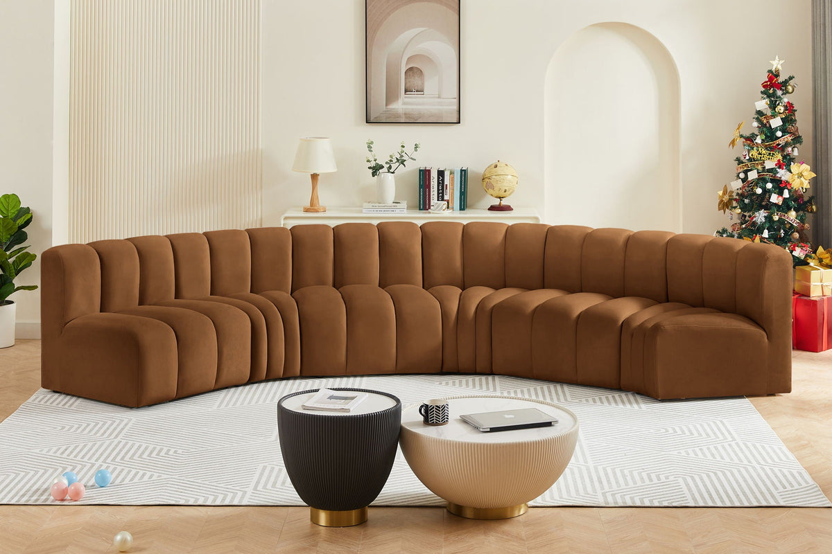 Arc - Velvet 6 Piece U-Shaped Modular Sofa - Saddle