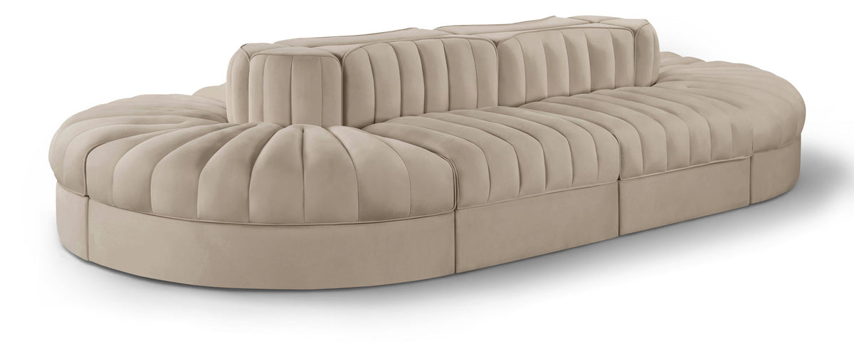 Rummi - Oval Velvet Performance Fabric Upholstered 8 Piece Modular Sectional