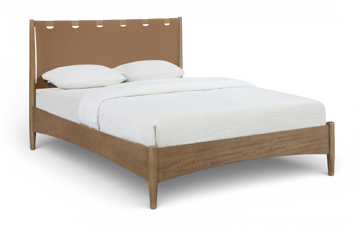 Santos - Vegan Leather Headboard And Wood Bed - Waxed Brown Frame