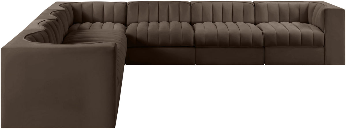 Rummi - Symmetrical Velvet Performance Fabric Upholstered 7 Piece Modular Sectional (With 3 Corner Chairs)