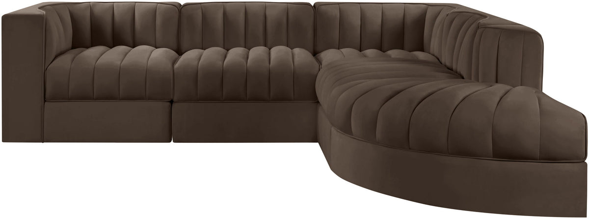 Rummi - Velvet Performance Fabric Upholstered 5 Piece Modular Sectional