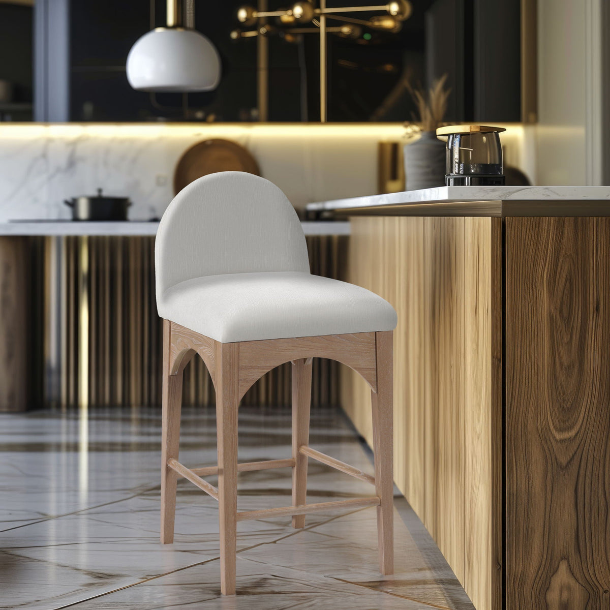 Waldorf - Chenille Stool With Natural Legs
