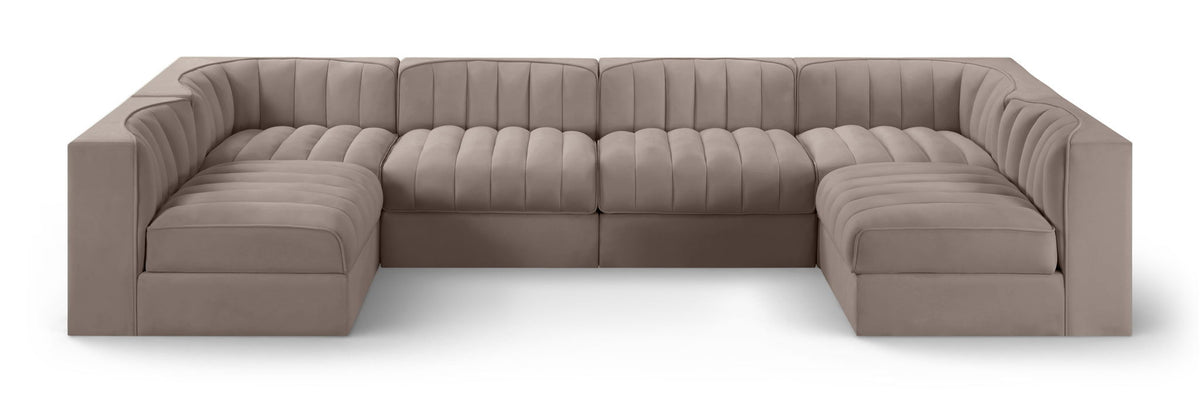 Rummi - Armless Velvet Performance Fabric Upholstered 6 Piece Modular Sectional