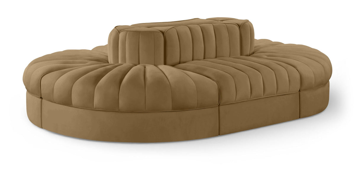 Rummi - Oval Velvet Performance Fabric Upholstered 6 Piece Modular Sectional