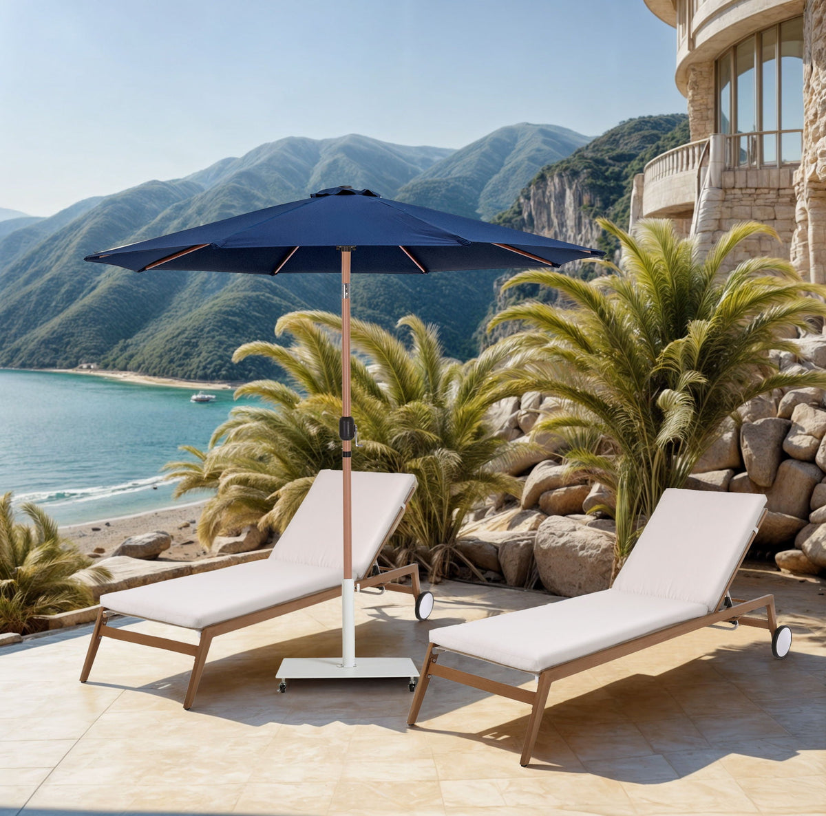 Fiji - Aluminum Patio Umbrella With Square White And Teak Base