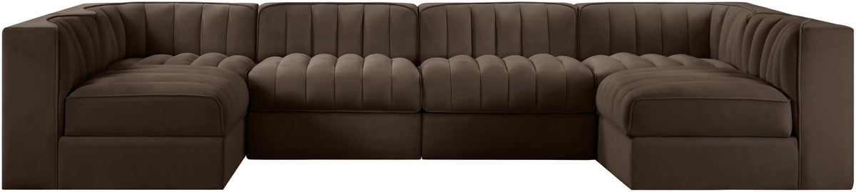 Rummi - Armless Velvet Performance Fabric Upholstered 6 Piece Modular Sectional