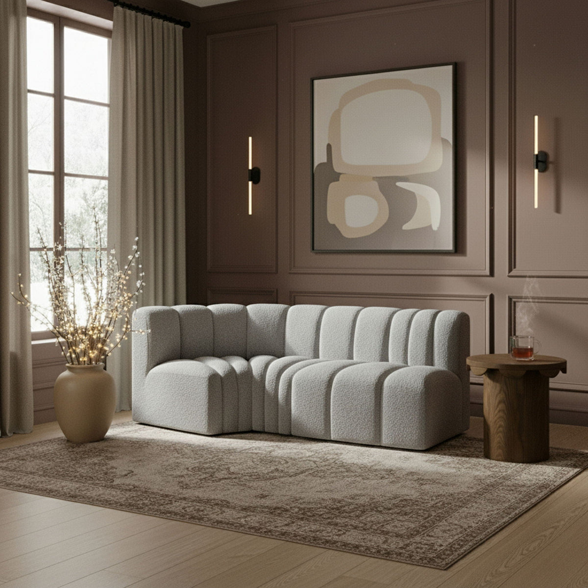 Arc - Boucle Fabric 3 Piece Modular L-Shaped Sofa