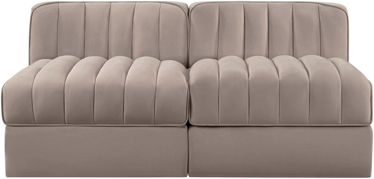 Rummi - Velvet Performance Fabric Upholstered 2 Piece Modular Armless Loveseat