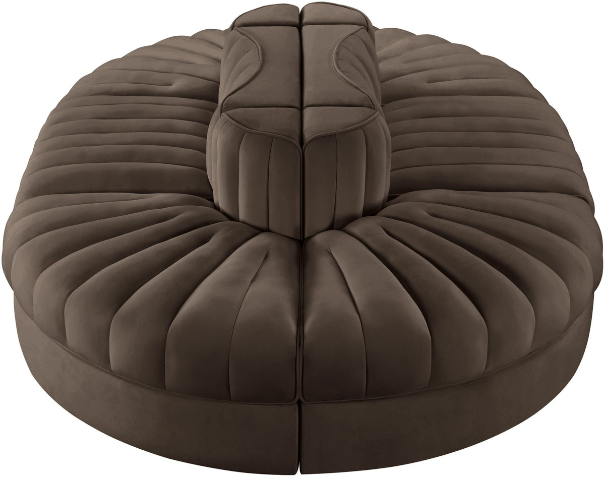 Rummi - Oval Velvet Performance Fabric Upholstered 6 Piece Modular Sectional