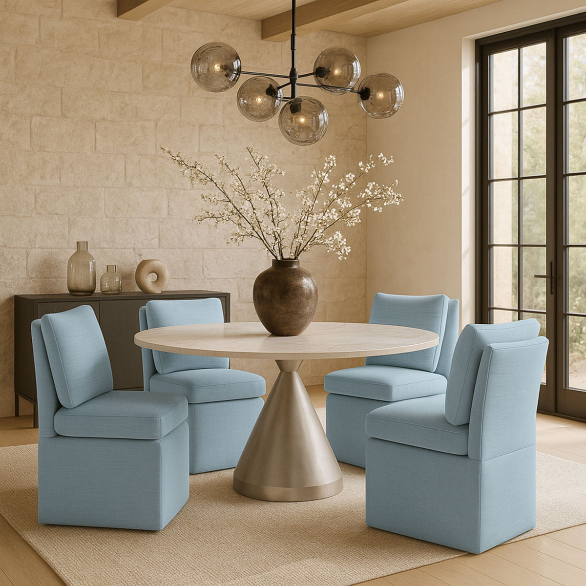 Nelori - Linen Textured Performance Fabric Upholstered Dining Chair (Set of 2)