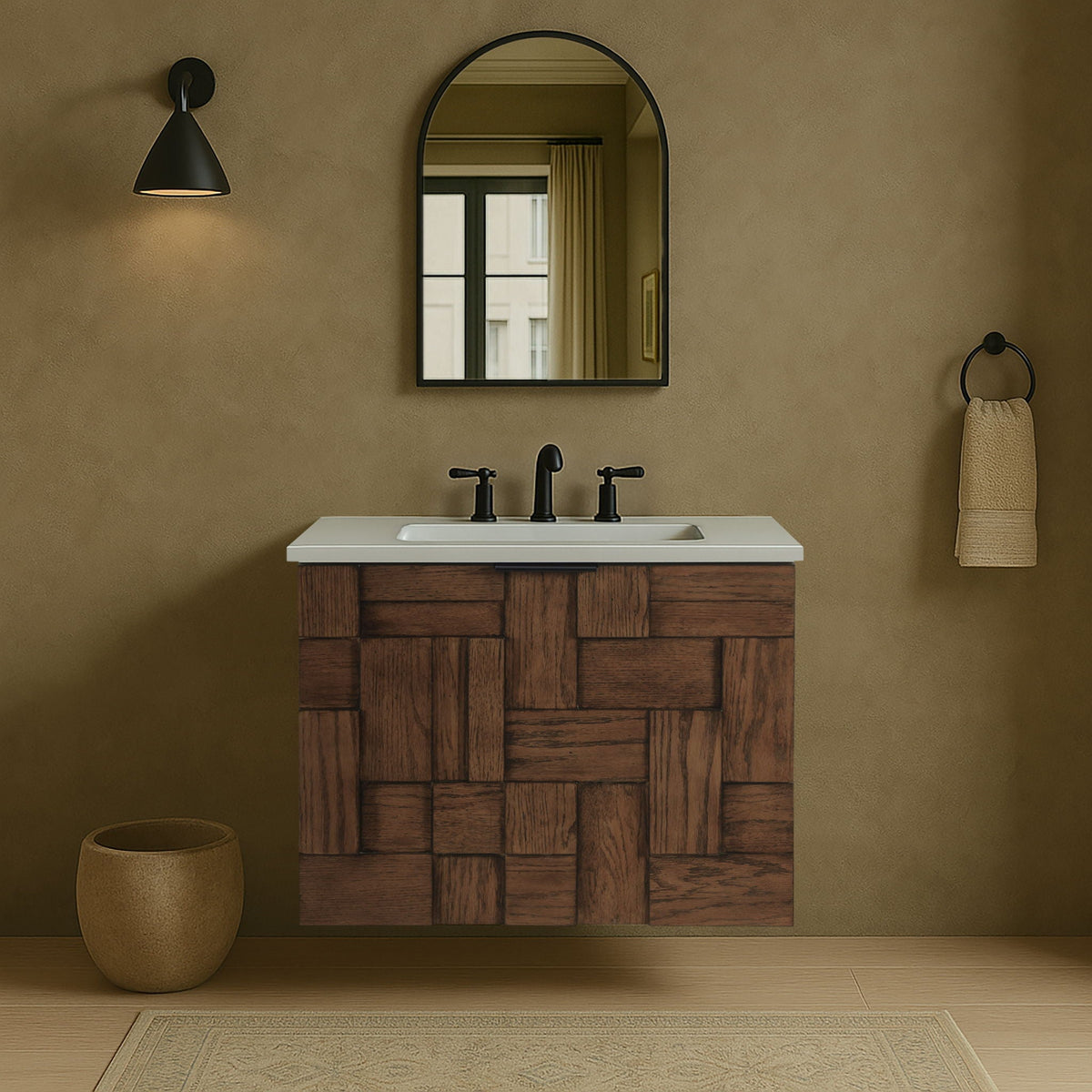 Leonardo - Engineered Stone And Solid Wood 24" Wall Mounted Bathroom Vanity