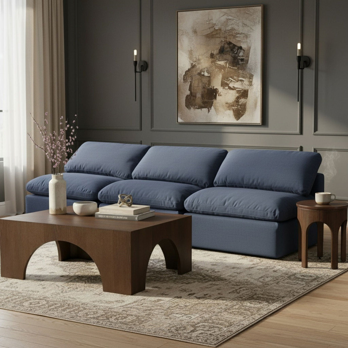 Indulge - Linen 3 Seat Modular Armless Sofa