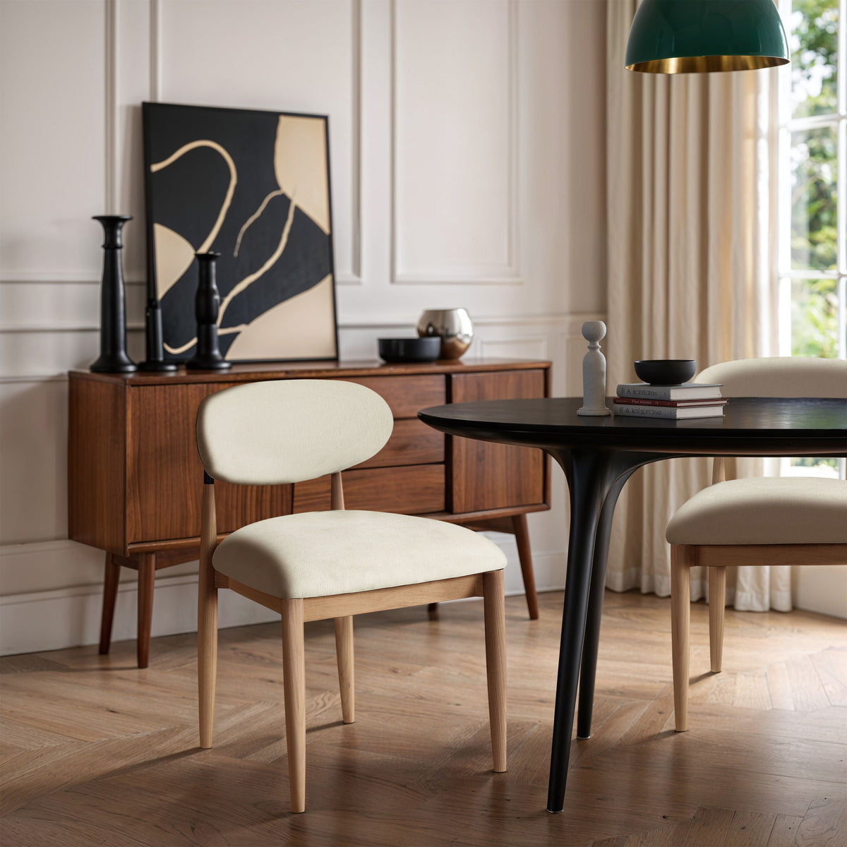 Riccio - Performance Fabric Upholstered Dining Side Chair (Set of 2) With Light Brown Legs - Cream