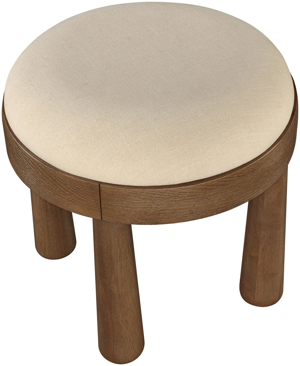 Larea - Linen Textured Fabric Upholstered Ottoman - Walnut Base