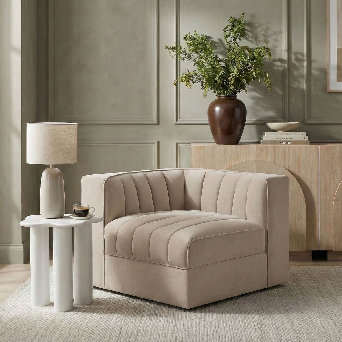 Rummi - Velvet Performance Fabric Upholstered Modular Corner Chair