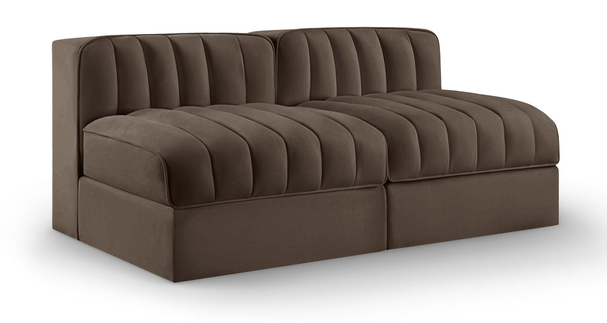 Rummi - Velvet Performance Fabric Upholstered 2 Piece Modular Armless Loveseat