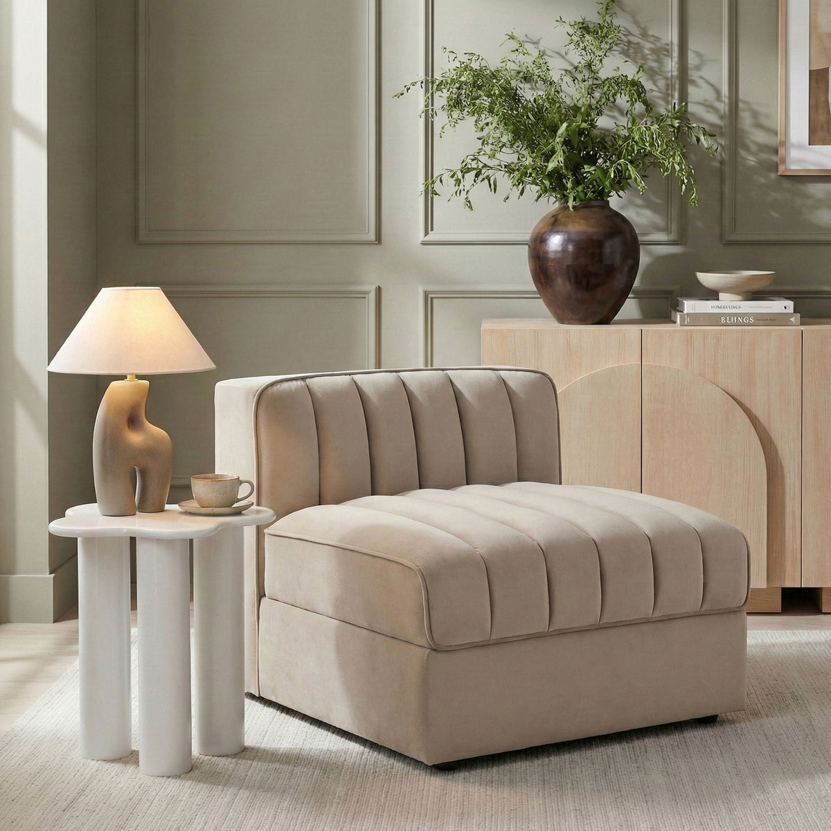 Rummi - Velvet Performance Fabric Upholstered Modular Armless Chair