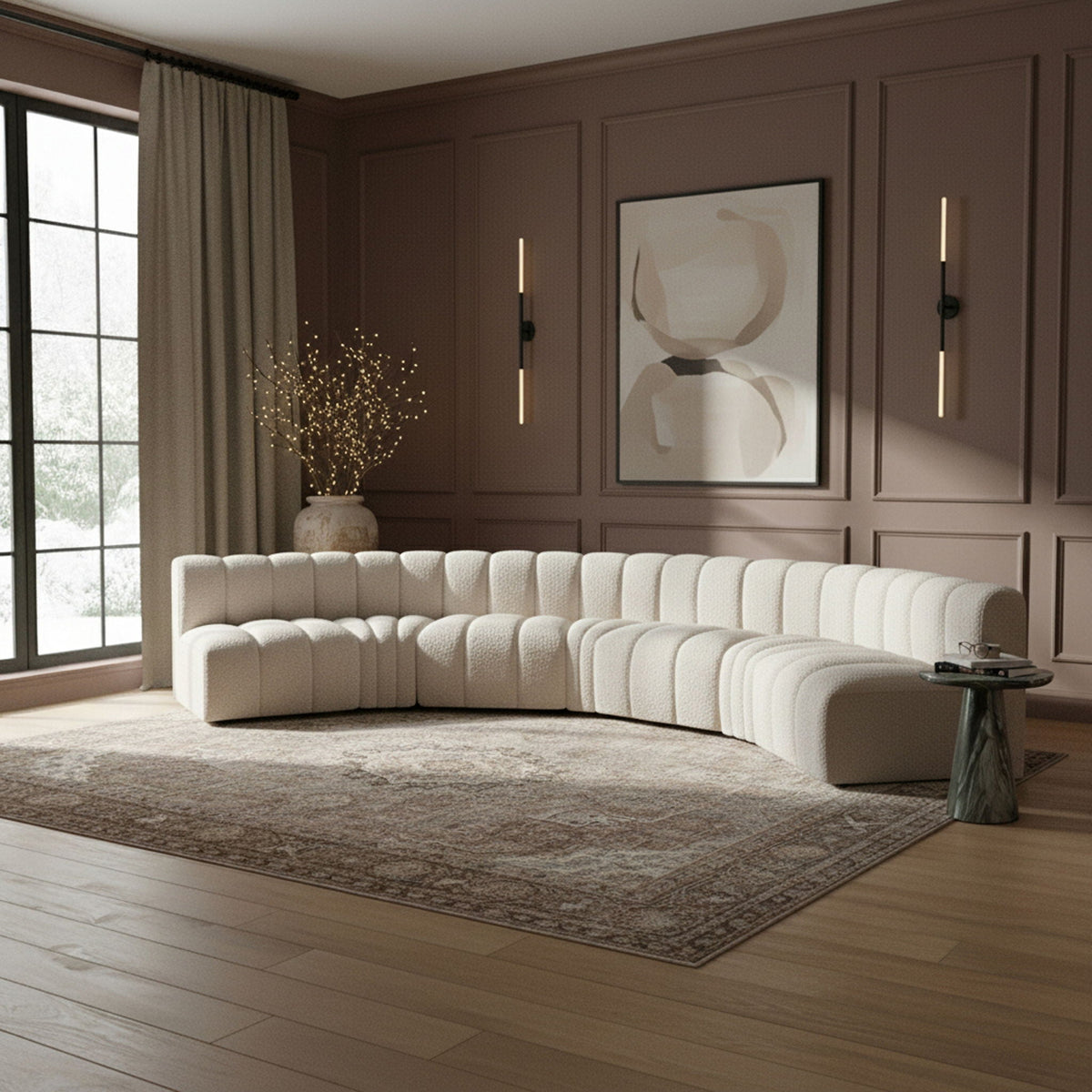 Arc - Boucle Fabric 7 Piece U-Shaped Modular Sofa
