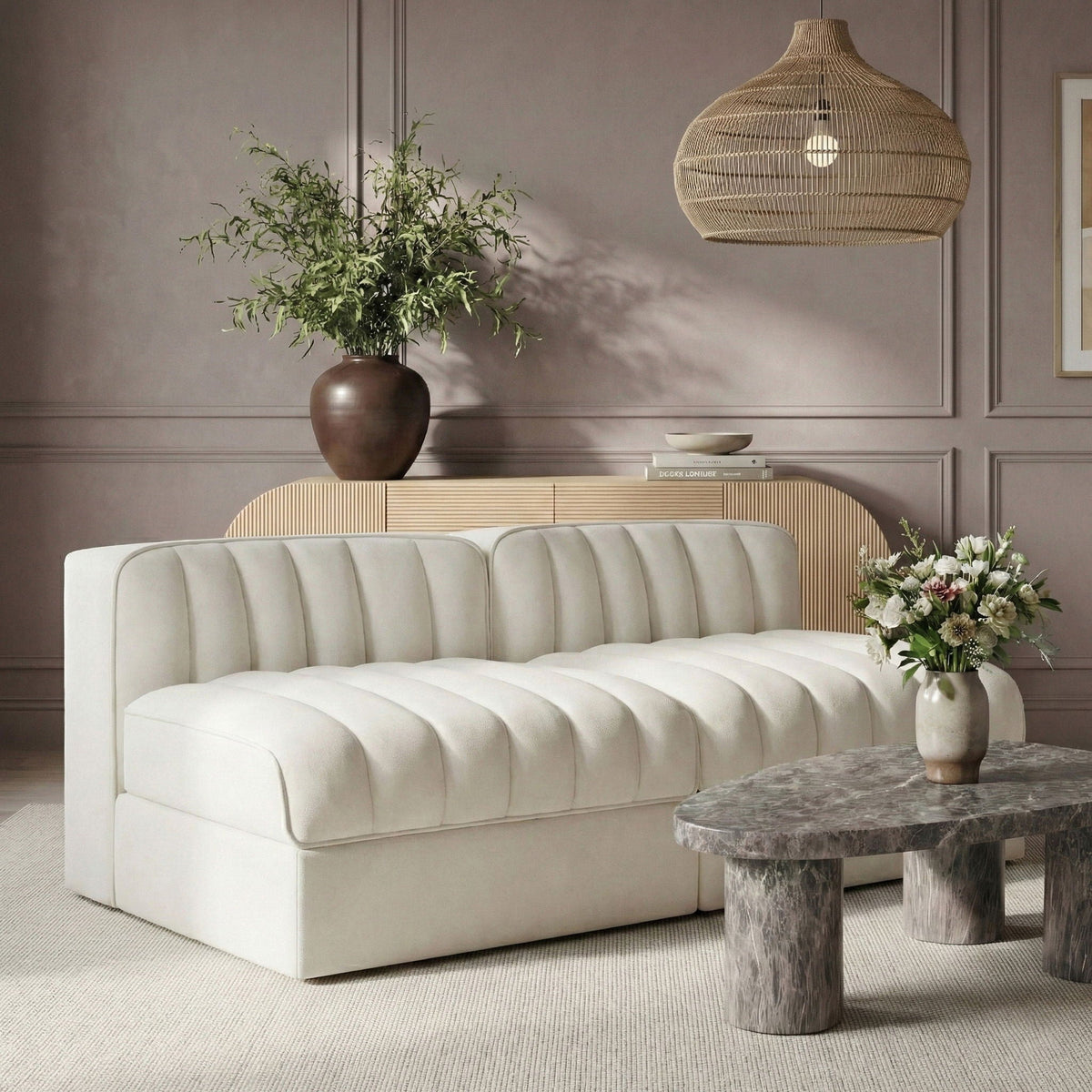 Rummi - Velvet Performance Fabric Upholstered 2 Piece Modular Armless Loveseat