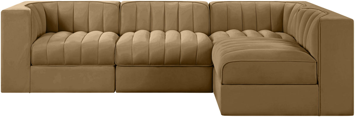 Rummi - Velvet Performance Fabric Upholstered 4 Piece Modular Sectional
