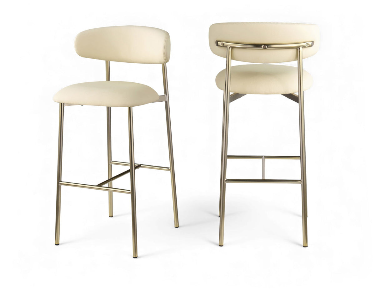 Lupita - Vegan Leather Upholstered Bar Stool (Set of 2) - Cream / Brushed Gold