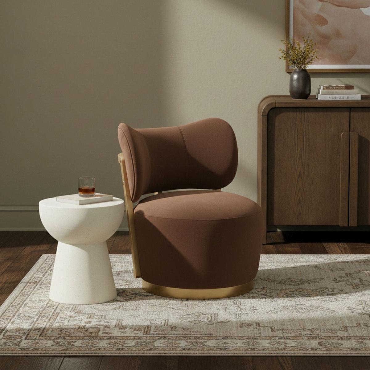 Elara - Velvet Upholstered Swivel Accent Chair - Stained Natural