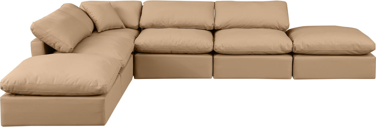 Indulge - Faux Leather 6 Piece Modular Armless Sectional - Tan