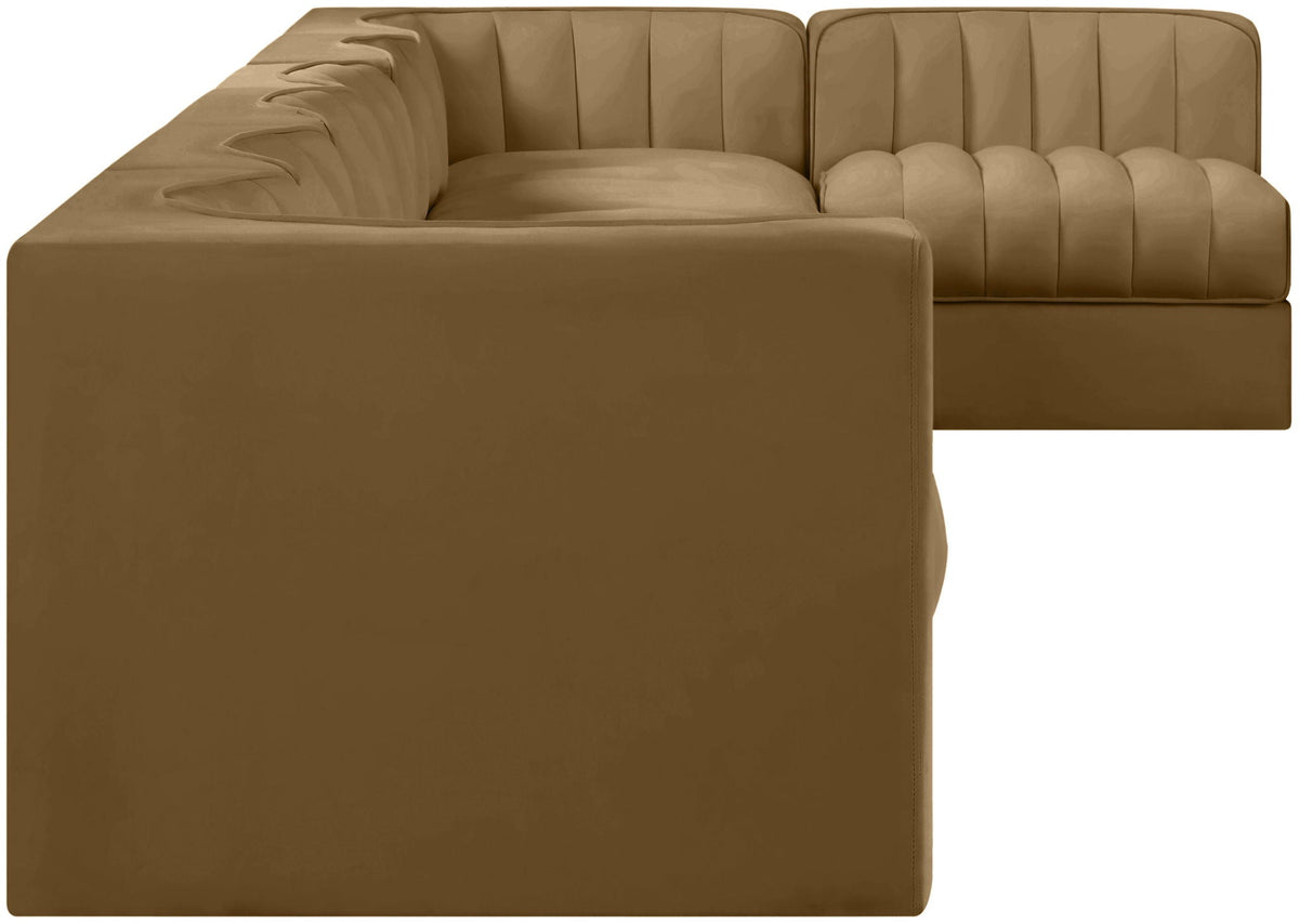 Rummi - Velvet Performance Fabric Upholstered 7 Piece Modular Sectional, L-Shaped (Right)