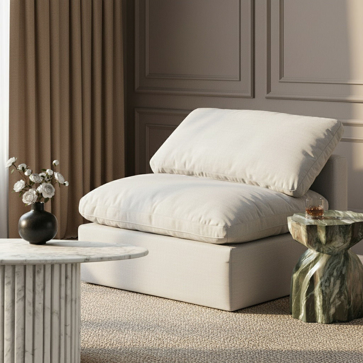 Indulge - Linen Armless Chair - White