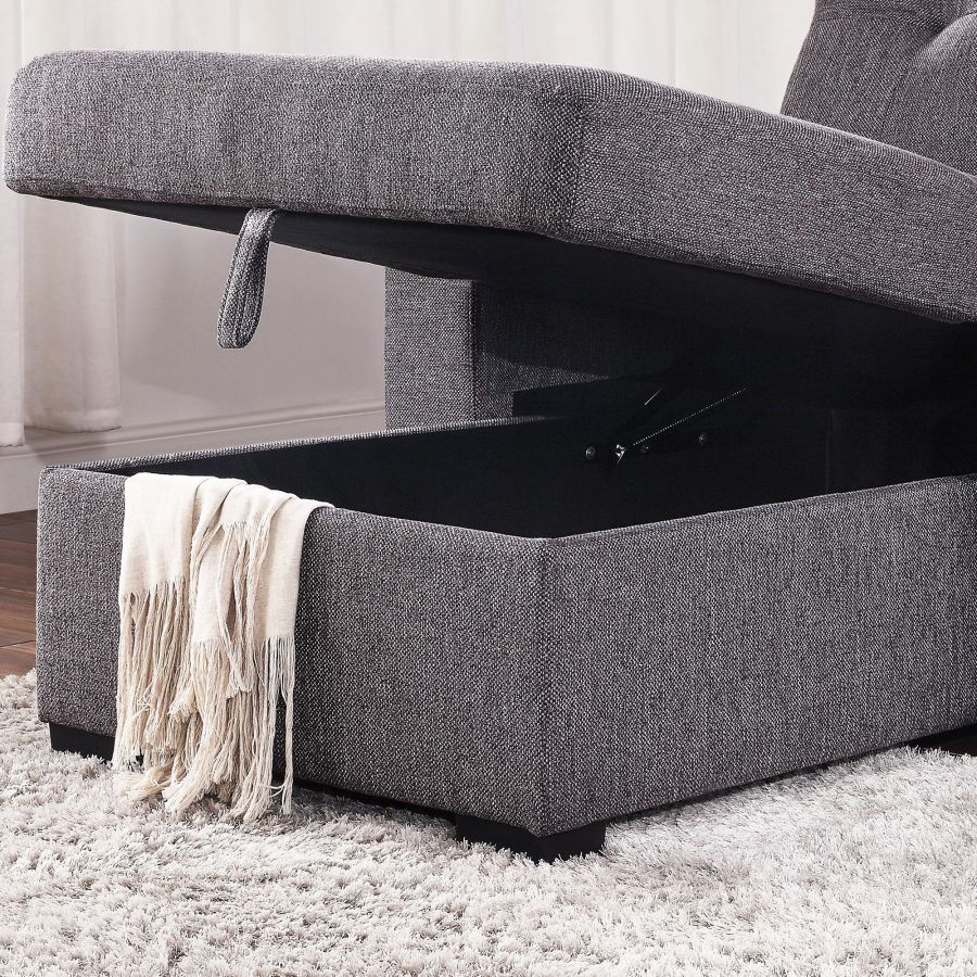 Oskar 93.5" Sectional Sofa w/Bed & Storage in Charcoal