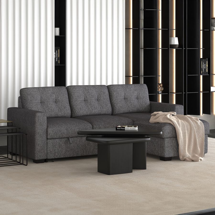 Tyson 93.25" Sectional Sofa w/Bed & Storage in Charcoal