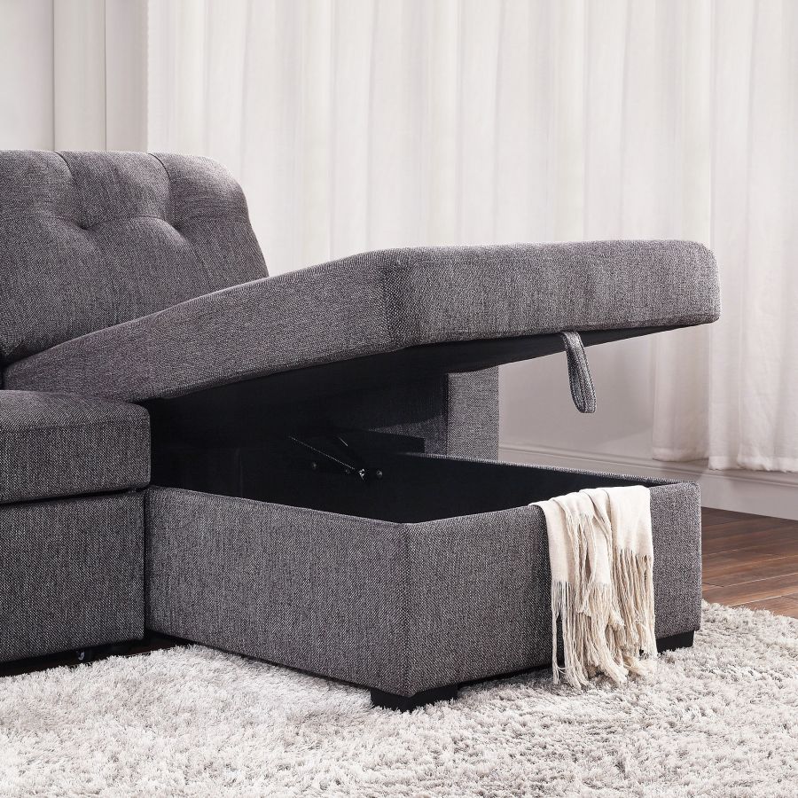 Tyson 93.25" Sectional Sofa w/Bed & Storage in Charcoal