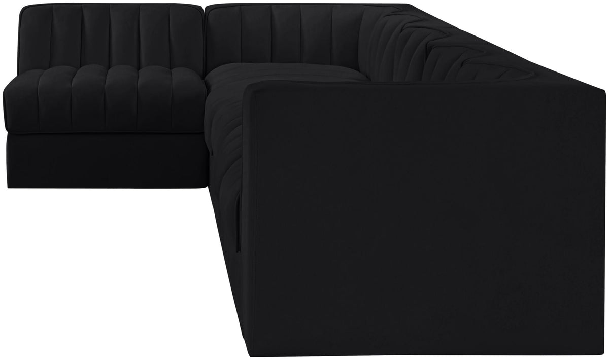 Rummi - Velvet Performance Fabric Upholstered 6 Piece Modular Sectional, L-Shaped (Right)