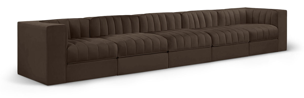 Rummi - Velvet Performance Fabric Upholstered 5 Piece Modular Sofa