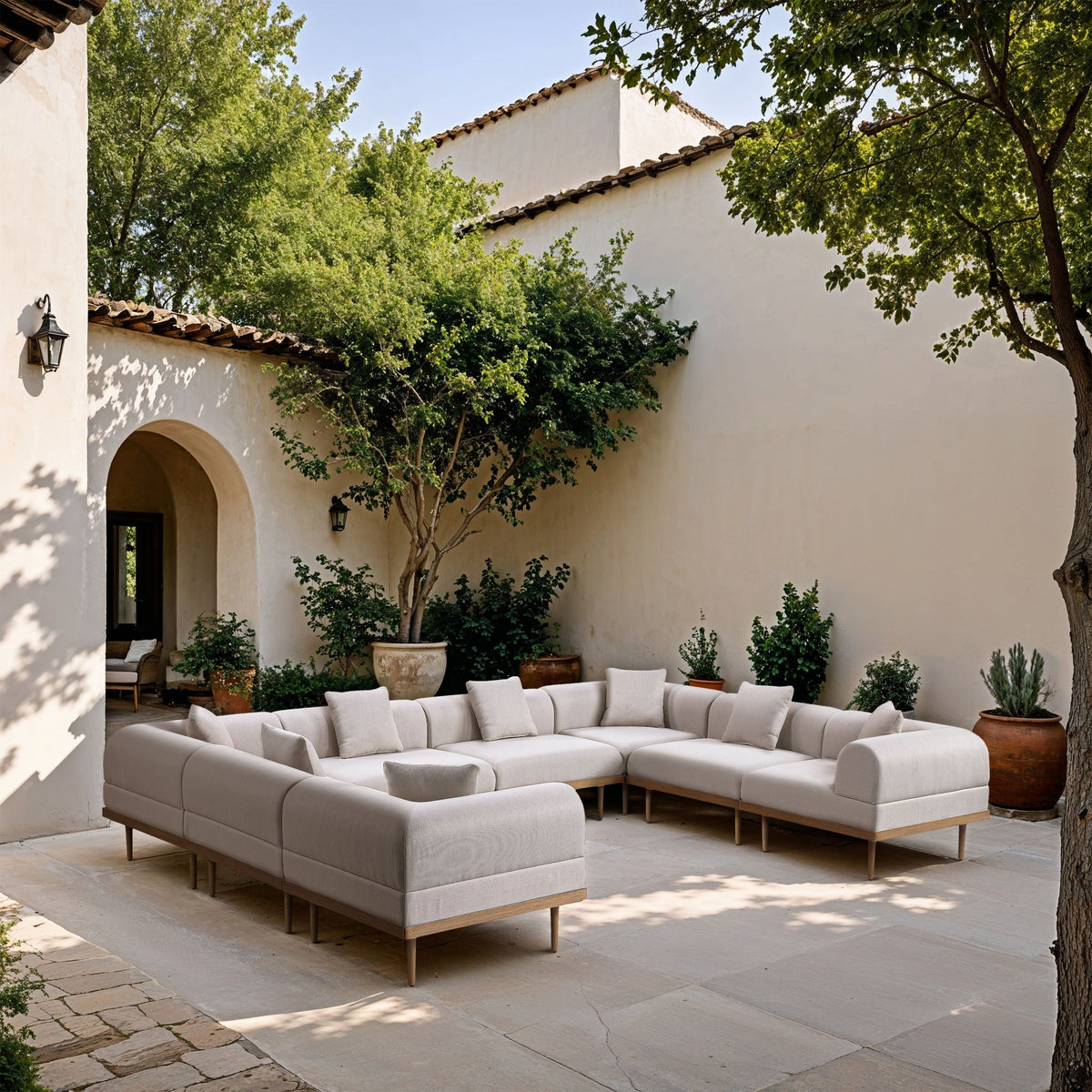 Laguna - 8 Piece Resilient Water Resistant Fabric 142" Upholstered Outdoor Patio Modular Sectional