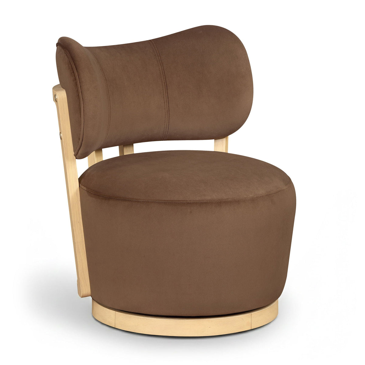 Elara - Velvet Upholstered Swivel Accent Chair - Stained Natural